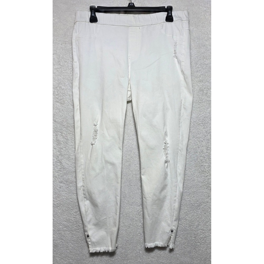 Simply Vera Vera Wang White Distressed Denim Leggings Snaps Frayed Hem Medium